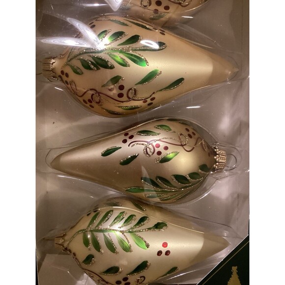 Krebs Christmas Glass Bulb Ornaments Gold Lambs Wool Velvet With Leaf & Berries - Picture 4 of 8